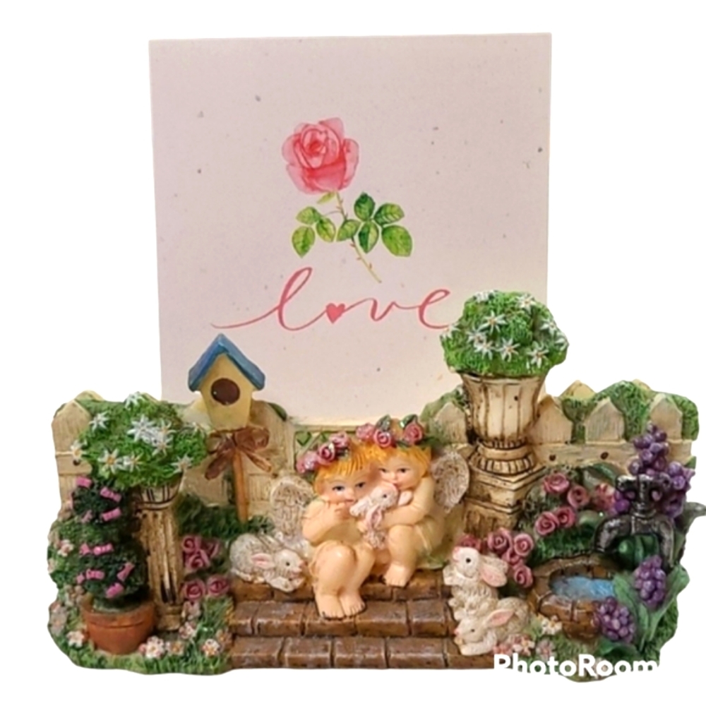 Adorable Stationary Card Pen Holder Angels Bunnies Flowers